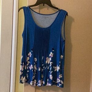 Pleated Blue Floral Tank Top